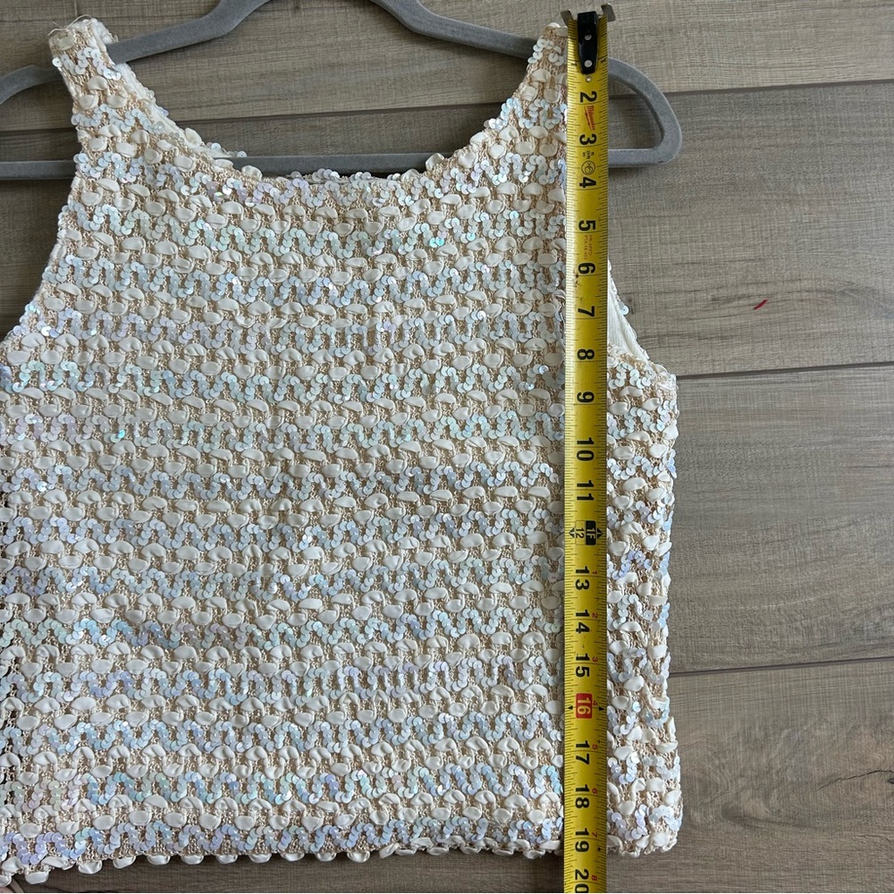 Vintage Park Storyk NY 60s Ivory White Sleeveless Iridescent Sequin Wool Top S - Picture 8 of 8